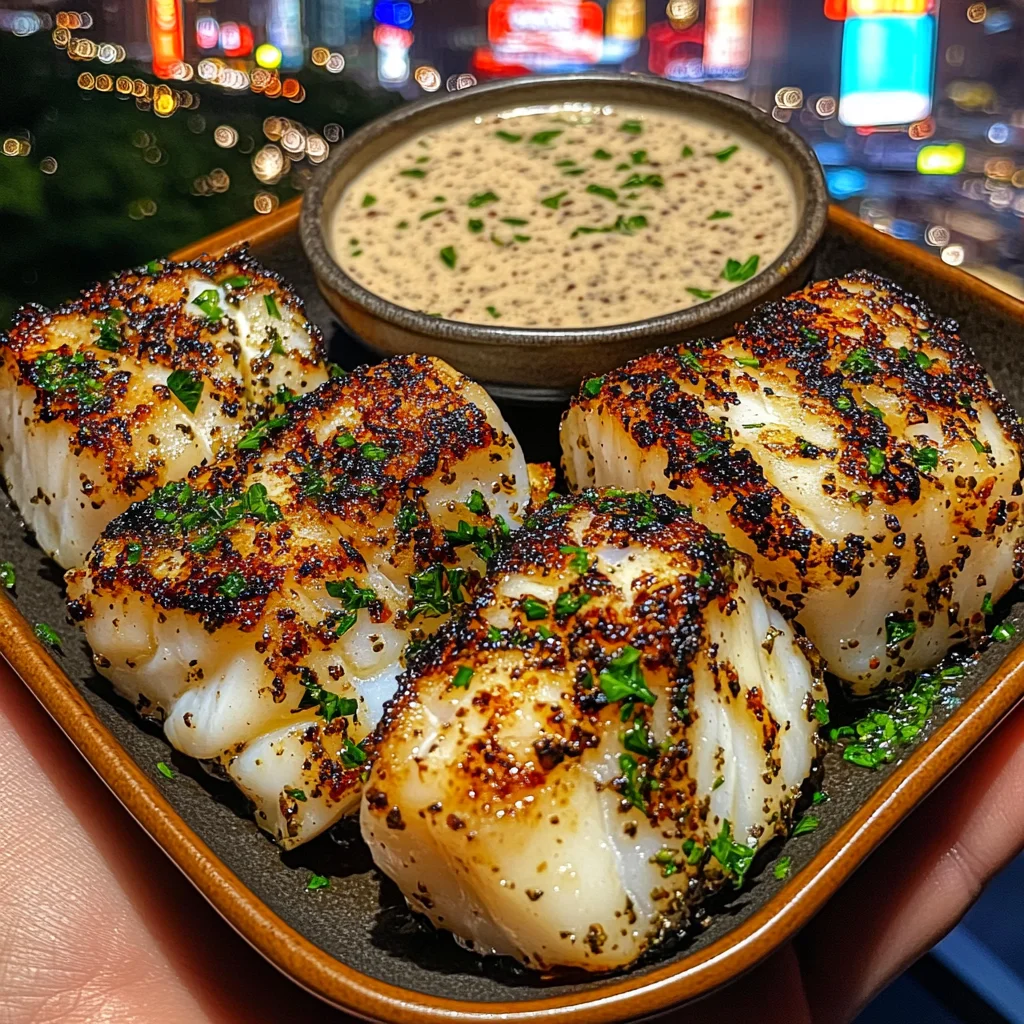 Garlic Herb Cod Cubes with Dijon Dip