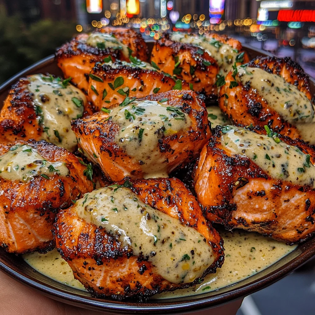 Garlic Herb Salmon Bites with Lemon Cream Sauce