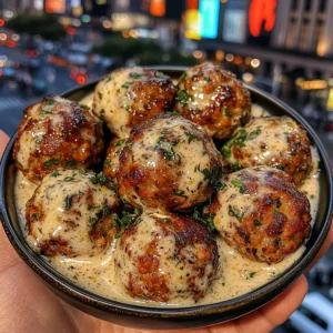 Garlic Herb Turkey Meatballs with Lemon Cream