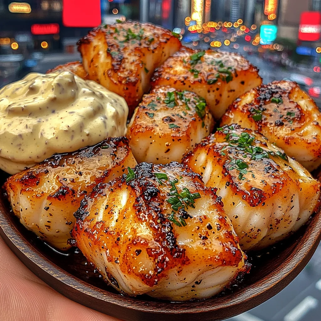 Garlic Lemon Cod Bites with Creamy Tartar