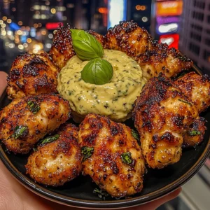 Garlic Parmesan Chicken Bites with Basil Aioli