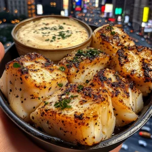 Garlic Pepper Cod Cubes with Parmesan Dip