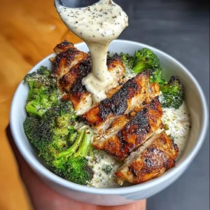 Grilled Chicken & Broccoli Bowls with Creamy Garlic Sauce