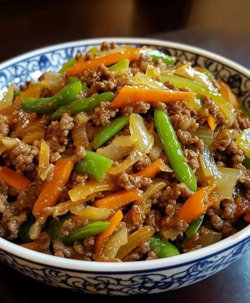 Healthy Ground Beef & Snow Pea Stir-Fry