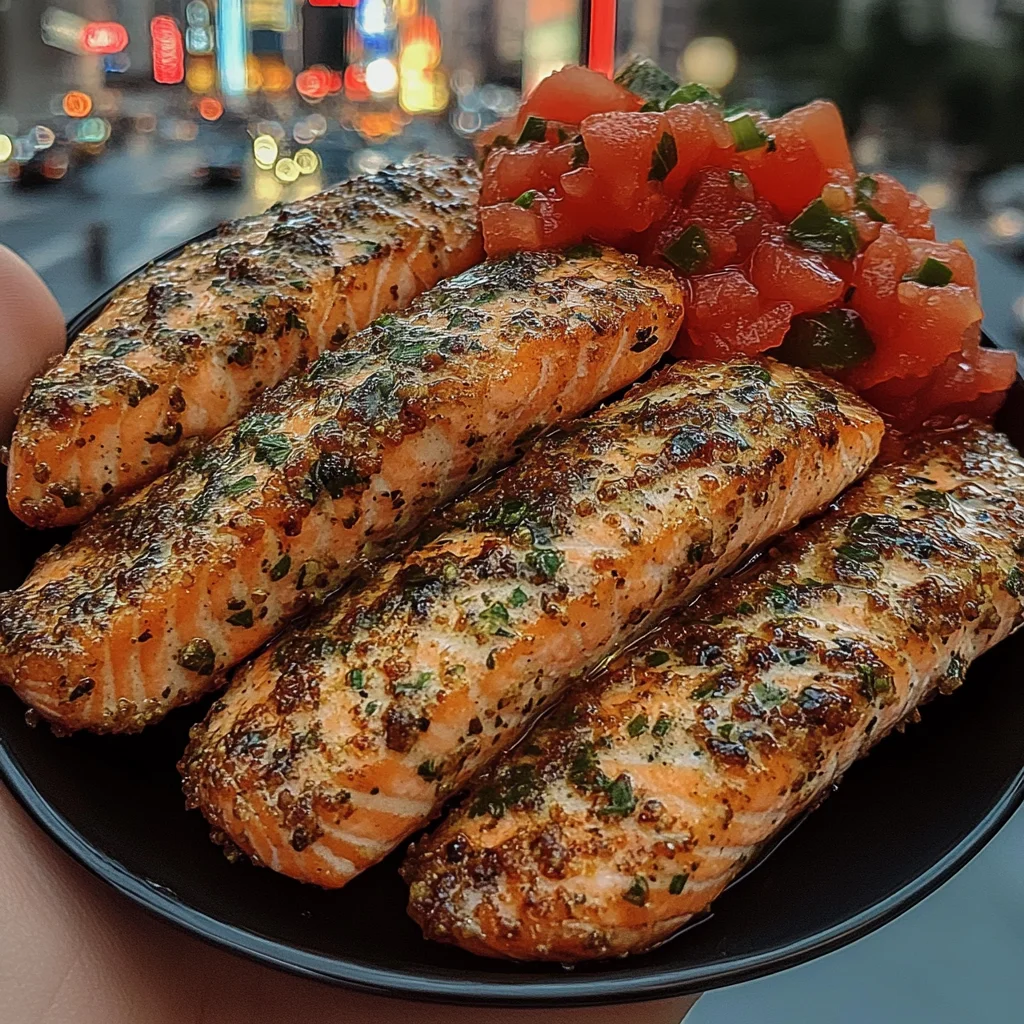Herb Crusted Salmon Strips with Tomato Relish