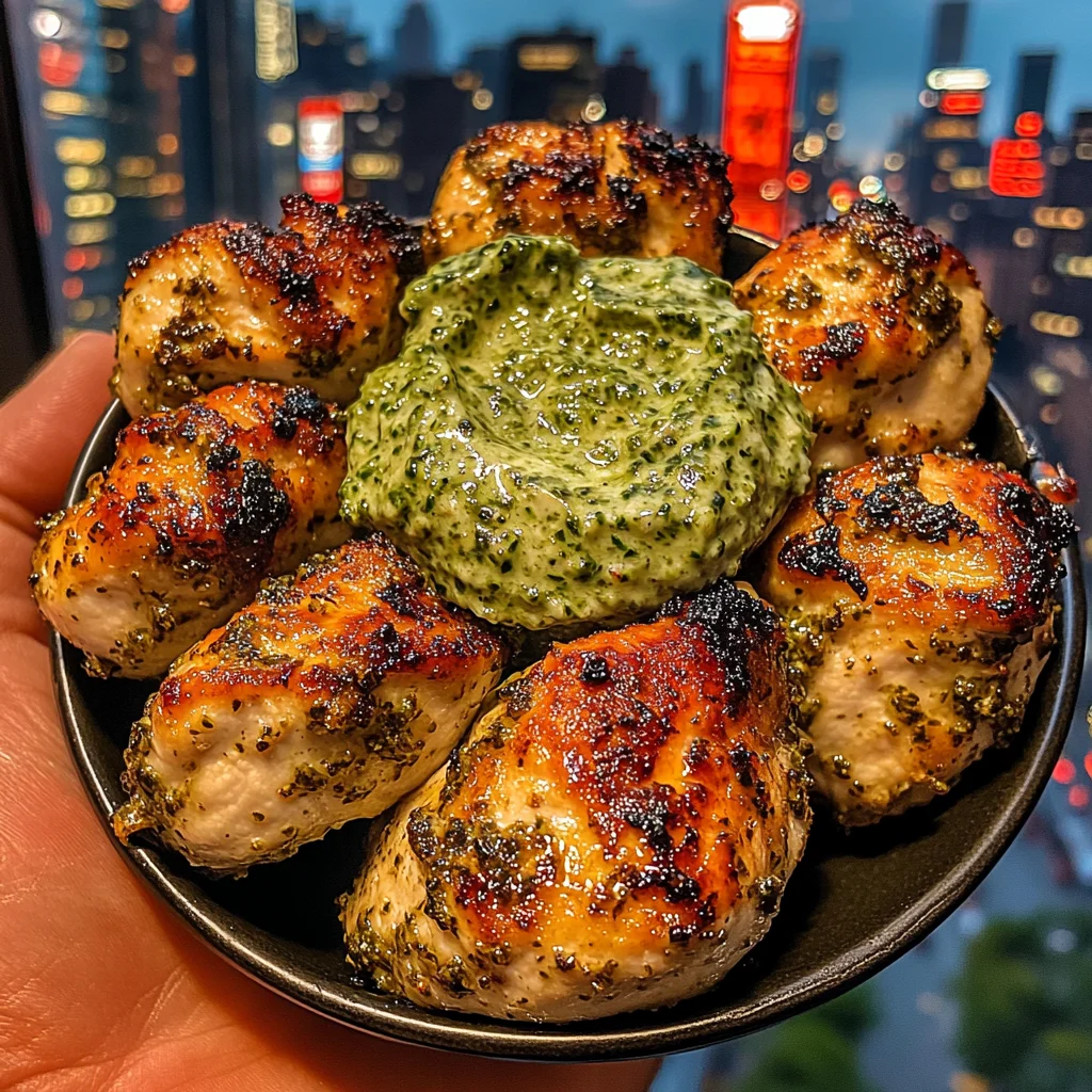 Herb Parmesan Chicken Bites with Creamy Pesto