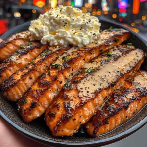 Honey Lemon Salmon Strips with Whipped Feta