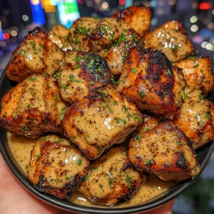 Honey Mustard Chicken Cubes with Herb Drizzle