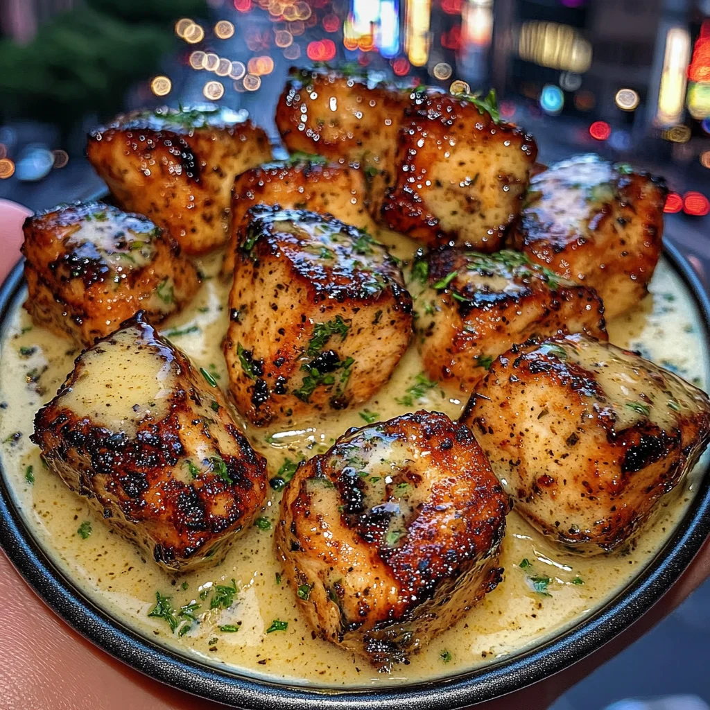 Honey Mustard Chicken Cubes with Lemon Herb Cream