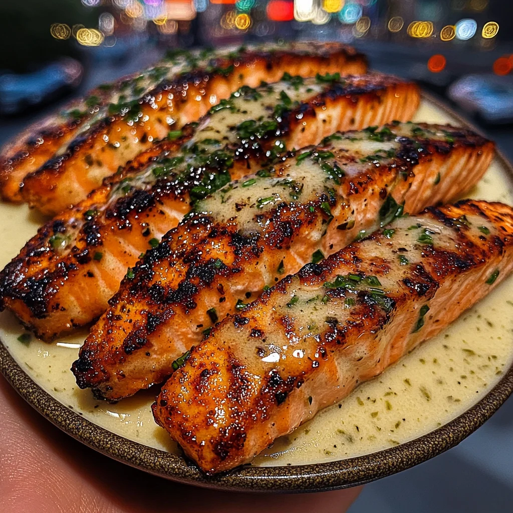 Lemon Garlic Salmon Strips with Herb Butter Sauce