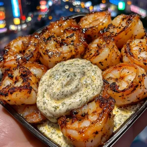 Lemon Garlic Shrimp Cubes with Creamy Dill Dip