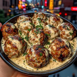 Lemon Garlic Turkey Meatballs with Herb Cream Sauce