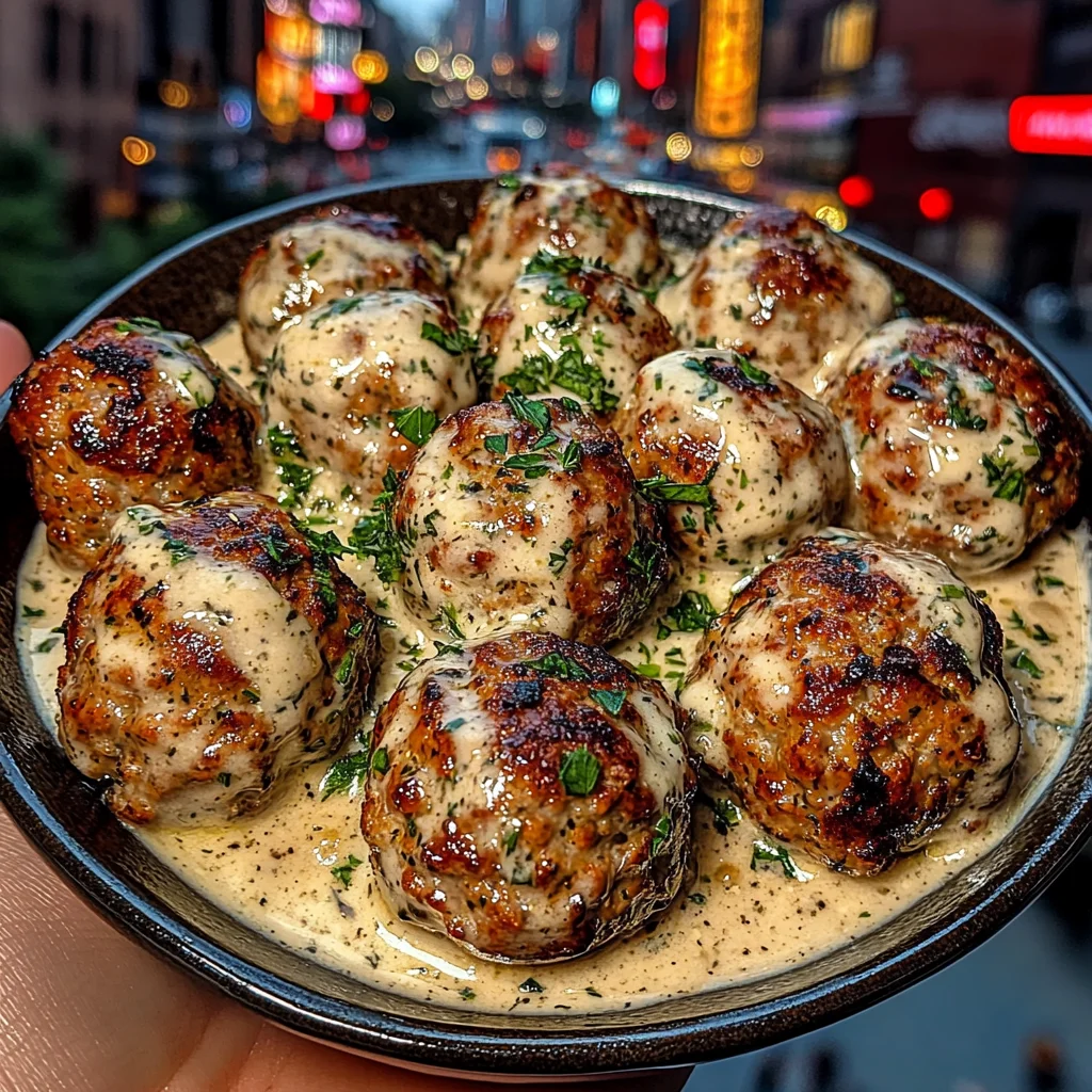 Lemon Garlic Turkey Meatballs with Herb Cream Sauce