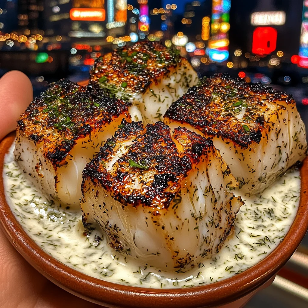 Lemon Herb Cod Cubes with Dill Cream