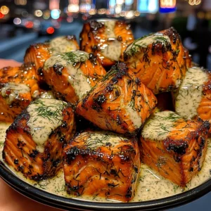 Lemon Herb Salmon Cubes with Dill Yogurt Sauce