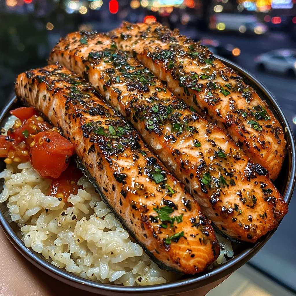 Mediterranean Herb Salmon Strips with Tomato Rice