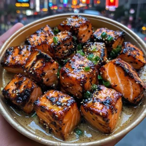 Miso Glazed Salmon Cubes with Sesame Oil