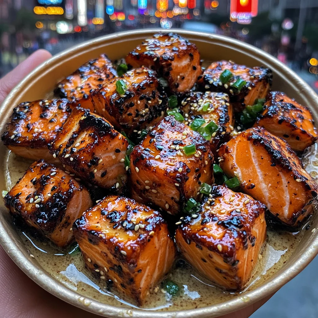 Miso Glazed Salmon Cubes with Sesame Oil