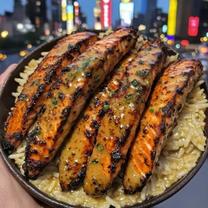 Paprika Butter Salmon Strips with Saffron Rice