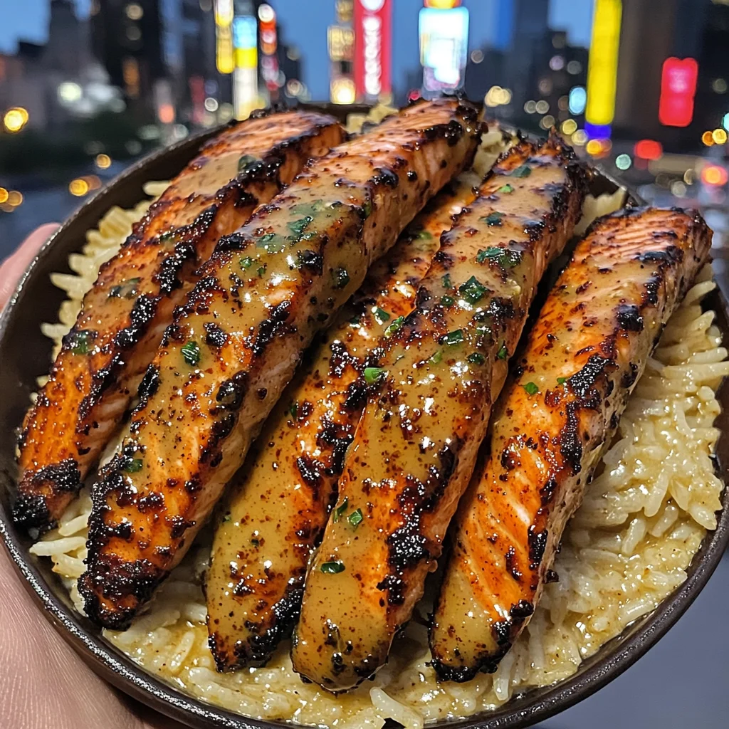 Paprika Butter Salmon Strips with Saffron Rice