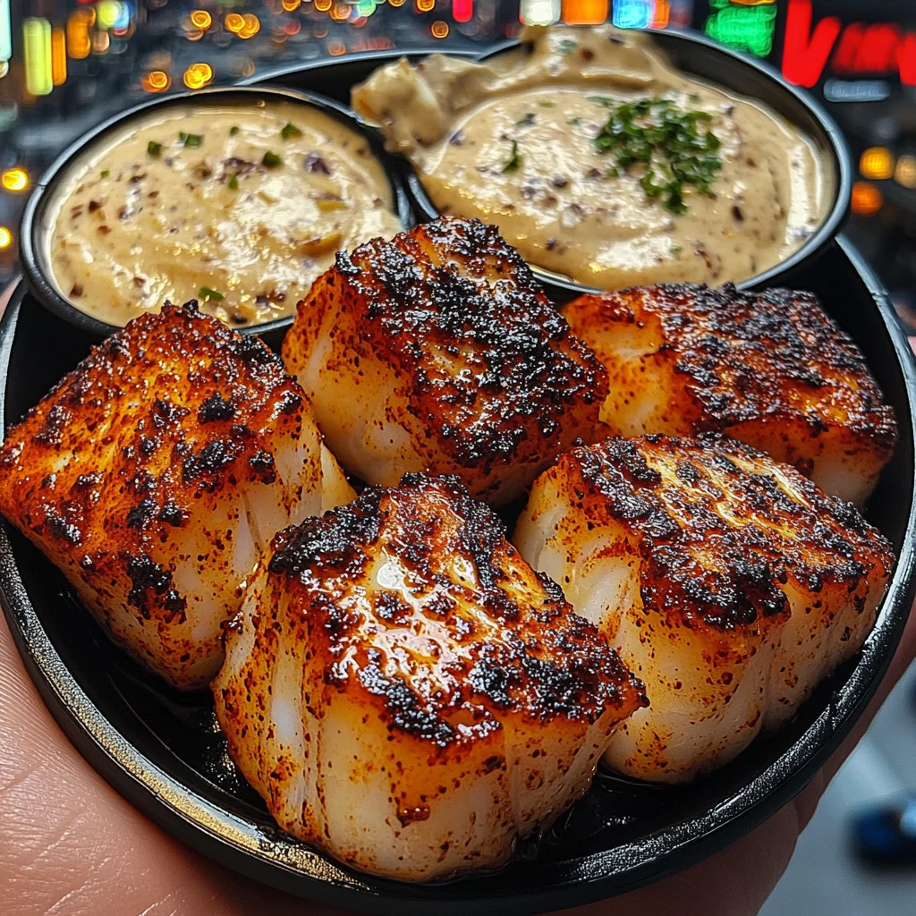 Smoked Paprika Cod Cubes with Roasted Garlic Dip