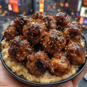 Sticky Ginger Meatballs with Sesame Glaze