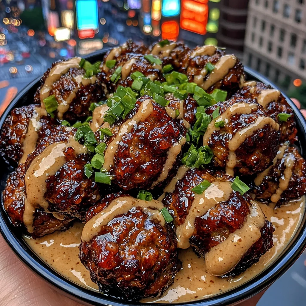 Sticky Hoisin Meatballs with Scallion Sauce