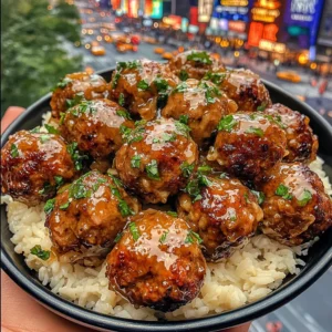 Sticky Honey Glazed Meatballs with Steamed Rice