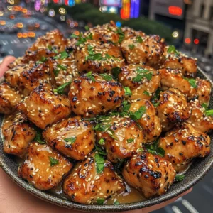 Sticky Orange Chicken Cubes with Sesame Glaze