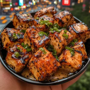 Sticky Teriyaki Chicken Cubes with Scallion Glaze