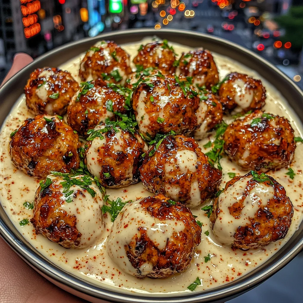 Sweet Chili Chicken Meatballs with Creamy Garlic Dip