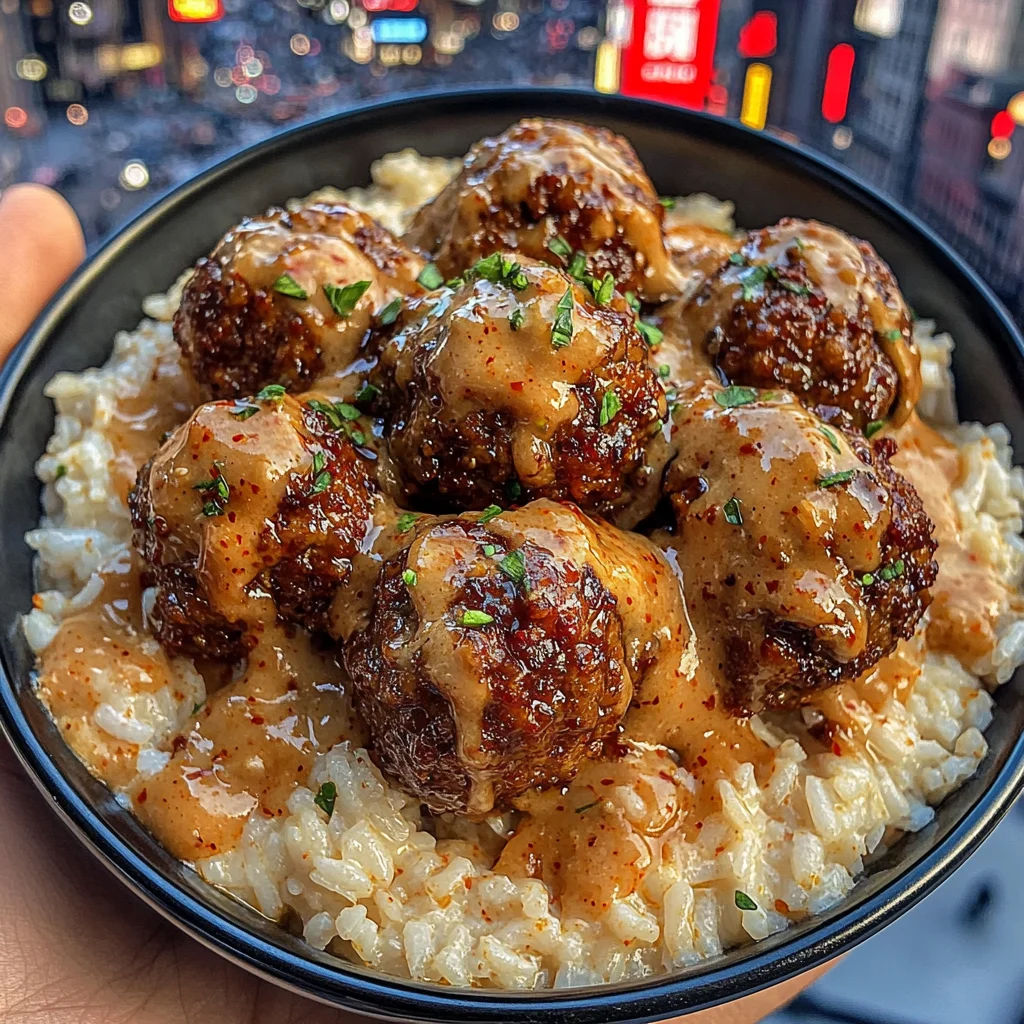 Sweet Chili Meatballs with Coconut Rice
