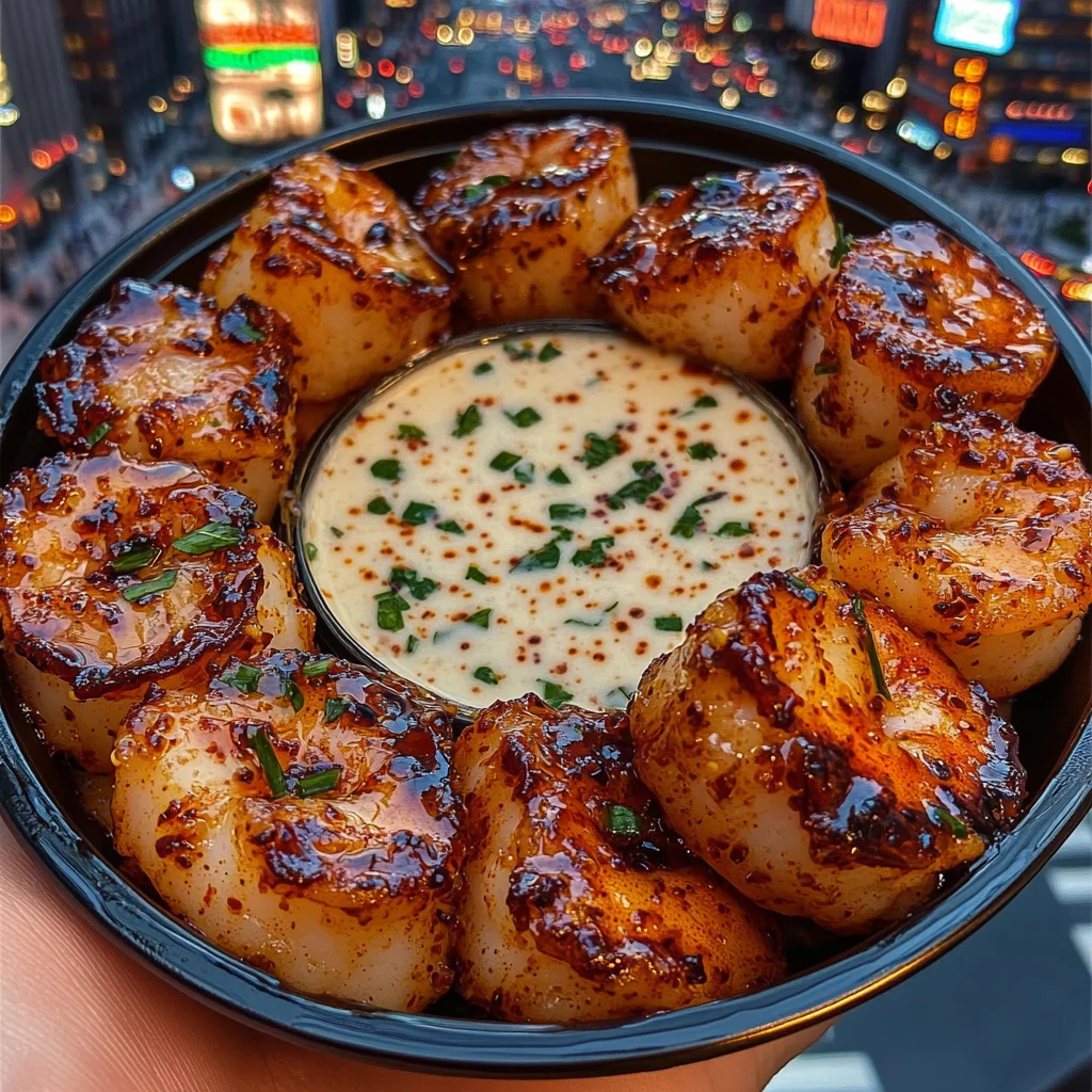 Sweet Chili Shrimp Cubes with Sesame Yogurt Dip