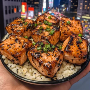 Teriyaki Salmon Cubes with Jasmine Rice