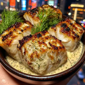 Zesty Lemon Fish Cubes with Dill Sauce